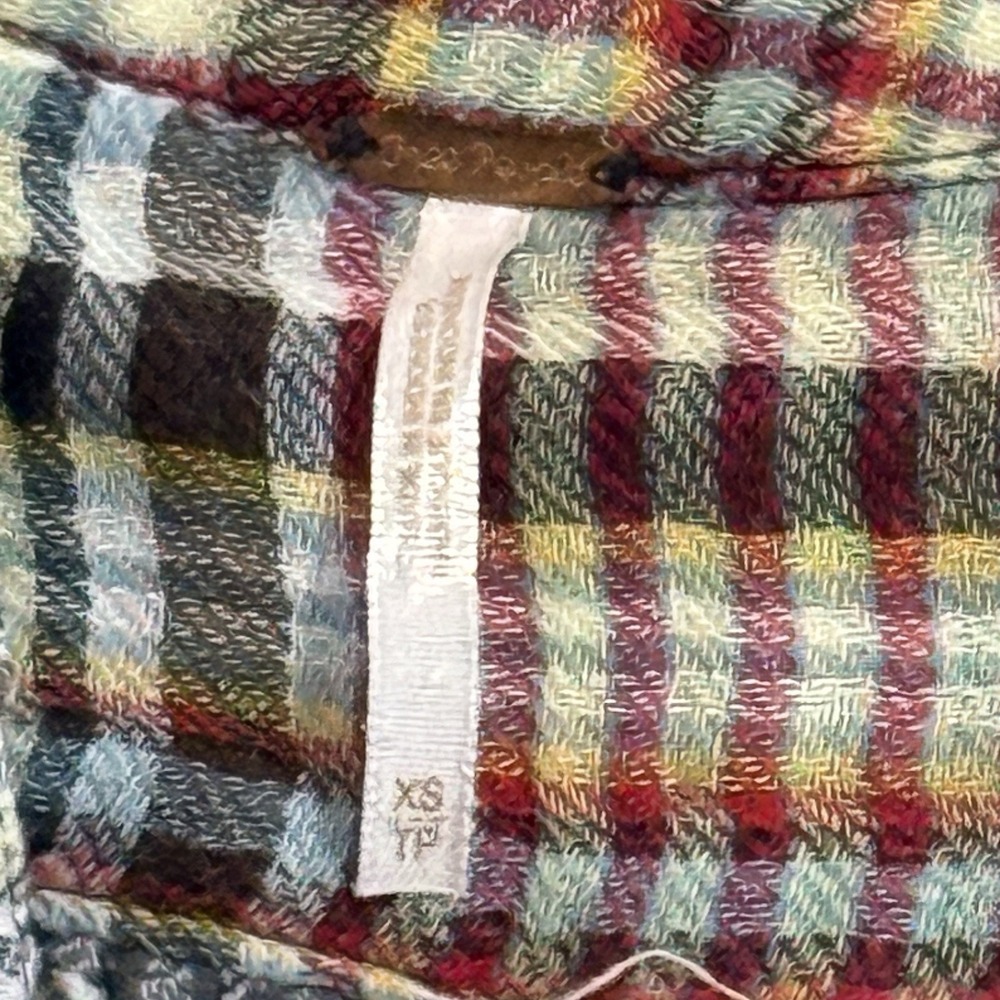Free People Come On‎ Over Oversized Multicolor Plaid Flannel Button Top Size XS - Picture 2 of 4